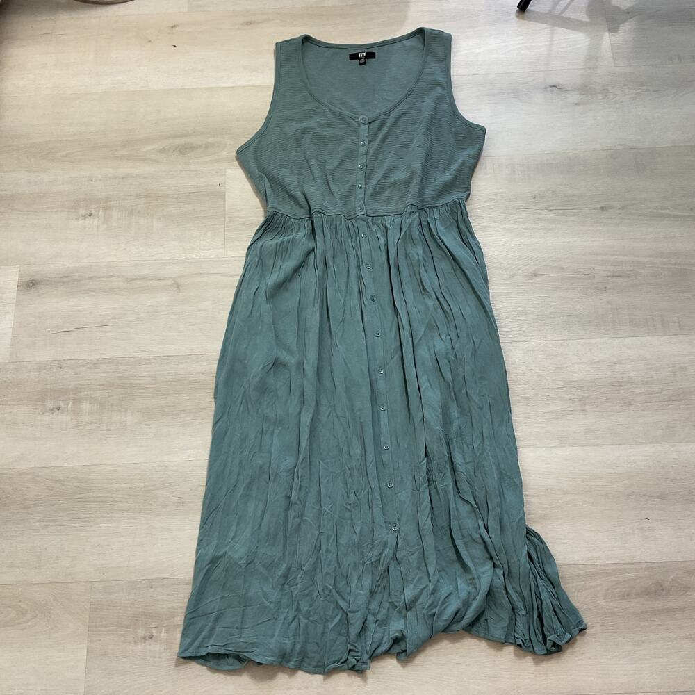 Frye Midi Dress Heathered Blue Button Front Sleeveless V Neck Womens XXL